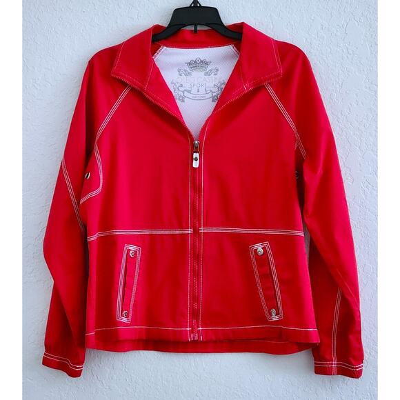 JACKET-OLEG CASSINI-Red-White Mesh Lining-Zippers-Designer-Size Small - Picture 1 of 14